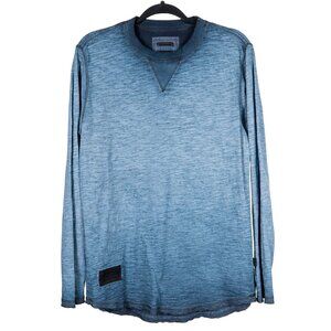 Zimego Shirt M Mens Long Sleeve Heather Blue Crew Neck Grunge 100% Cotton Casual
